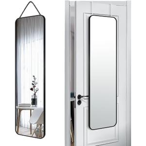 47x14 Mirror Full Body Length Door Hanging Rope Hang Wall Mounted Metal Frame Rectangle Mirrors for Bedroom Bathroom Dressing Living Room 47 inch Black