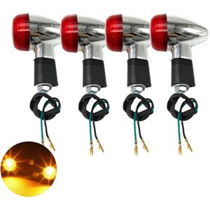 Universal 4pcs Motorcycle Turn Signals Chrome Bullet Front Rear Lights Compatible with Harley Honda Suzuki Yamaha Kawasaki Motorcycle Bobber Chopper(Red shell)
