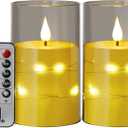 Flameless LED Candles, Non-breakable Battery Operated Candles with Embedded Star String, D 3"H 6", Set of 2, Flickering Pillar Candle with Remote and Timer for Birthday Home Decoration (Grey) (Gray)