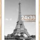 Upsimples 24x36 Poster Frame, Display Pictures 20x30 with Mat or 24x36 Without Mat, Wall Hanging Picture Frame, Natural, 1 Pack