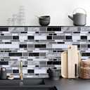 Livebor Peel and Stick Kitchen Wallpaper Backsplash Wall Paper for Kitchen 11.8inch x 78.7inch Backsplash Tiles Wallpaper Peel and Stick Waterproof Countertop Contact Paper for Bathroom Cabinet (Black/White)