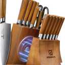 Kitchen Knife Sets With Block, Piklohas 15 Pieces Knife Sets With Magnetic Detachable Knife Holder, High Carbon Steel Damascus Pattern Chef Knife Set With Steak Knives, Ideal For House Warming Gift