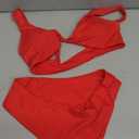 geluboao Bikini Set for Women Solid V Neck Knot Front Push Up High Leg Thong Two Piece Swimsuit Medium
