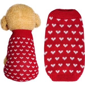Dxhycc Dog Knitted Heart Sweater Puppy Sweater Warm Soft Pet Holiday Clothes for Cats and Dogs (Red, L)