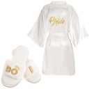 Jiuguva Bride Robe and Slippers for Wedding Day Bridesmaid Bridal Shower Gifts for Bachelorette Party (M, White)