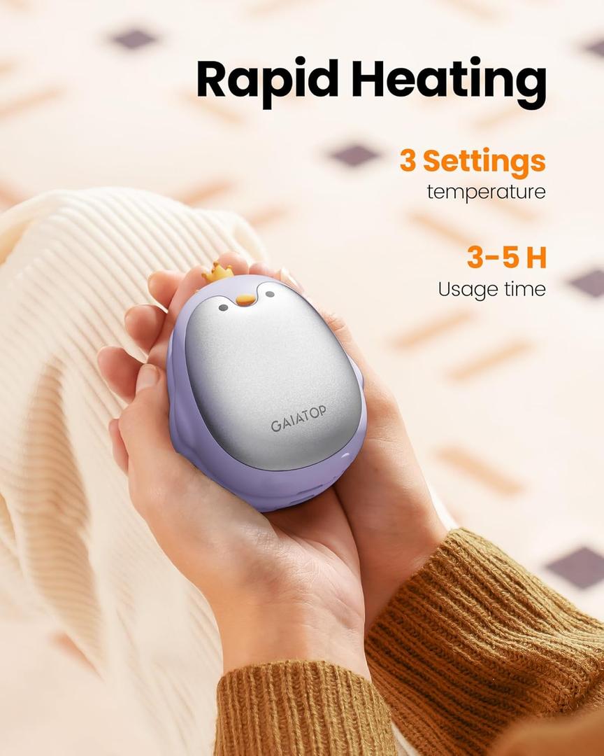 Gaiatop Magnetic Hand Warmers Rechargeable 1 Pack, 3 Settings Pocket-Sized Cute Penguin, Fast Hot Hands Reusable Portable Electric Heater for Camping Hunting Golf, Gifts for Women Men