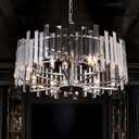 Chrome Crystal Chandelier Modern Chandelier for Dining Rooms, Raindrop Round Pendant Ceiling Lights Fixtures for Living Room Entryway Bedroom W27.55'' 10 Light