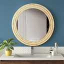Round Mirror 24 Inch Braided Knot Bohemian Farmhouse Decorative Mirror for Wall Decor Hanging Mirror