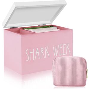 Tampon Holder and Feminine Products Organizer for Bathroom, Shark Week Storage, Dispenser, Farmhouse Container, Accessories Box for Girl Stuff