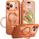 Offical Cosmic Orange for iPhone 17 Pro Case with 360 Spin Stand [DIY Glitter Cardstock] [Fit for MagSafe] [16FT Military Protection] Polished for iPhone 17 Pro Case with Stand 6.3'', Cosmic Orange