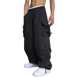 WZIKAI Men's Baggy Cargo Pants Casual Parachute Cargo Pants Loose Fit Hip Hop Harem Pants with Pockets (X-Large, Black)