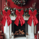 Suncalla 3 Pcs 2 FT Large Burgundy Christmas Bows Decorations Big Satin Bows Hanging Wall Decors for Room Fireplace Coquette Birthday Backdrop Bridal Shower Wedding Bachelorette Xmas Party Supplies