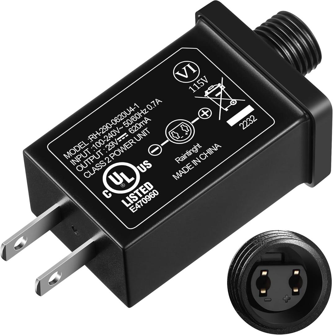 Feekoon 29V 18W Class 2 LED Power Supply Transformer Replacement, Waterproof IP44 US Plug Adapter, Seasonal LED Driver Low Voltage for Christmas Lighting Holiday String Light Outdoor(1 Pack)