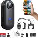 H8 64GB 4K Thumb Action Camera, Mini Body Cameras, Wearable Pocket Vlogging Camera, Multiple Accessory Mount Anywhere Small Portable Hands-Free Helmet Cam for Work, Cycling, Travel, Pet Walking (Black)