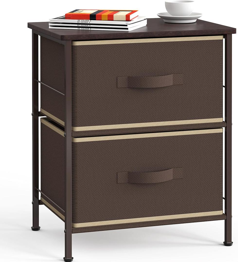SIMPLE HOUSEWARE 2 Tier Night Stands Dresser for Bedroom Organizer Drawer Storage Tower, Brown