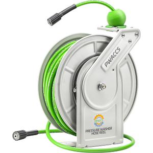 PWACCS Retractable Pressure Washer Hose Reel, 1/4" x 60ft Heavy Duty Power Washer Hose Reel, High Pressure Reel Auto Rewind, Wall/Floor Mounted, 3600 PSI