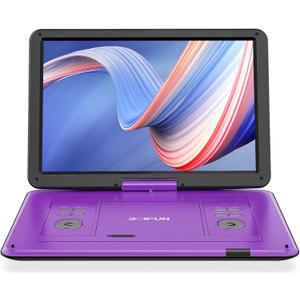 BOIFUN 17.5" Portable DVD Player with 15.6" Large HD Screen, 6 Hours Rechargeable Battery, Support USB/SD Card/Sync TV and Multiple Disc Formats, High Volume Speaker, Purple