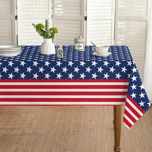Horaldaily 4th of July Tablecloth 60x84 Inch, Patriotic American Flag Independence Day Memorial Day Table Cover for Party Picnic Dinner Decor (Red/Blue)
