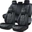 Black Car Seat Covers Full Set, Universal Front and Rear Seat Covers for Cars, Waterproof Leather Auto Seat Protectors with Head Pillow, Car Seat Cushions Fit for Most Sedans SUV Pick-up Truck