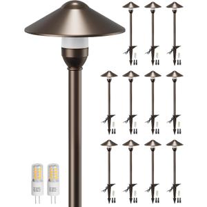 PARTPHONER Low Voltage Landscape Lighting 12-Pack, Aluminum 12V Pathway Lights with G4 Bulbs, Waterproof Oil Rubbed Bronze Color Round Shade Path Lights with Connectors for Walkway Yard Garden