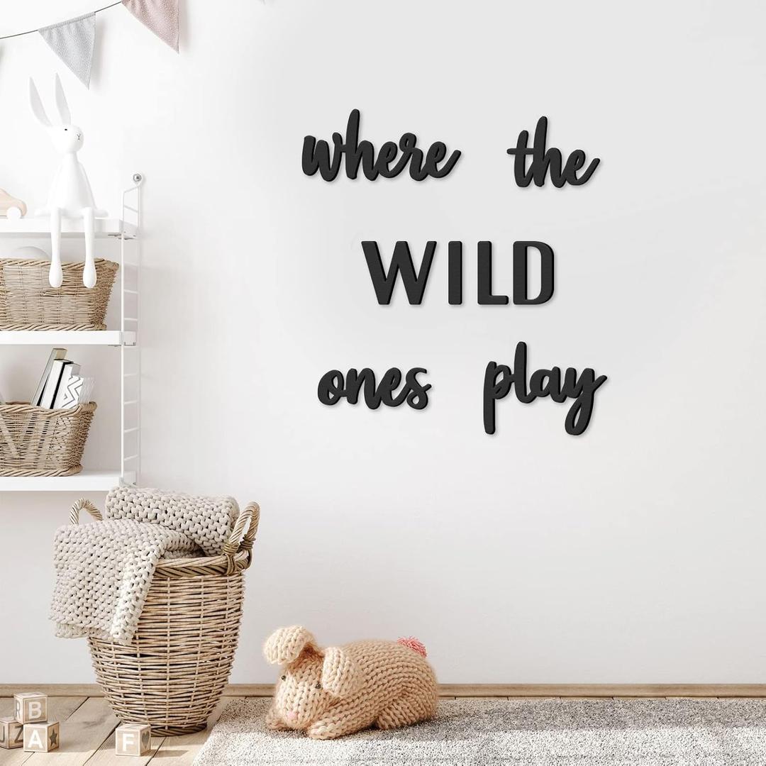 Xylolfsty Playroom Wall Decor, Where The Wild Ones Play Sign - Wooden Wall Art for Boys & Girls Toy Room, Toddler Nursery, Bedroom - 8 pcs