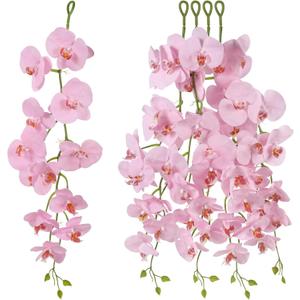 Orchids Artificial Flowers,4PCS Real Touch Fake Pink Flowers Faux Phalaenopsis Orchids Hanging Flowers for Wedding Party Wall Garden Outdoor Home Decor (Pink)