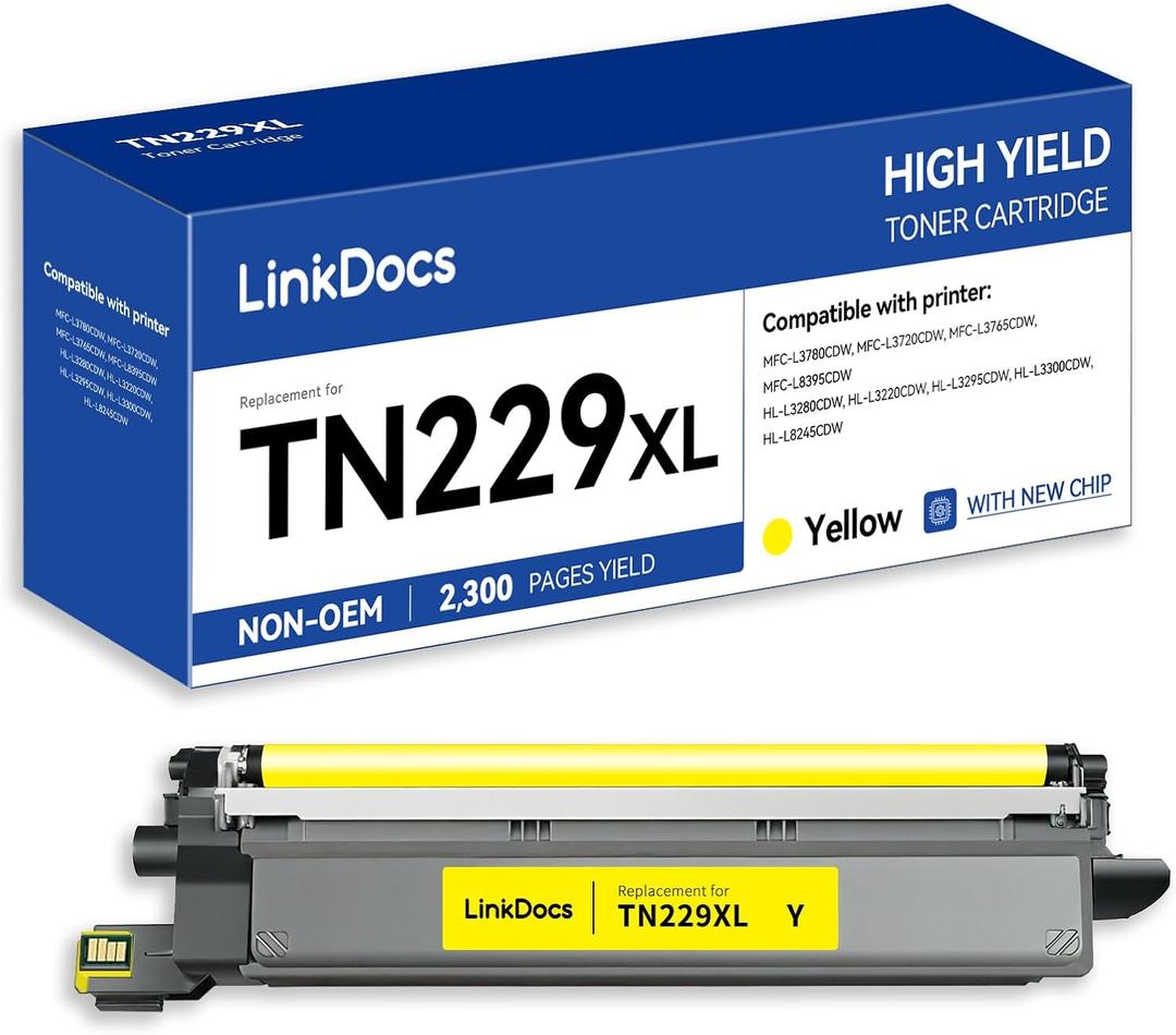 LinkDocs TN229XLY High Yield Yellow Compatible Toner Cartridge Replacement for Brother TN229XL TN-229XL Black Yellow for Brother HL-L3280CDW HL-L3220CW MFC-L3720CDW MFC-L3780CDW Printers