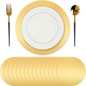 Tioncy 50 Pcs Gold Round Paper Placemats Decorative Disposable Placemats Table Mats for Dining Wedding Table Decoration Home Banquet New Years Festive Party Birthday Holiday