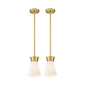 2 Packs Modern Pendant Light Fixtures, HWH Kitchen Island Lighting for Living Rooms, Dining Room, Hanging Light with Milk White Striped Glass, Gold Finish, 5HZG107MIL2PK BG