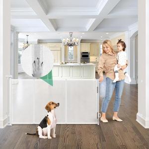 Reinforced 85 Inch Wide Retractable Dog Gate Extra Long Baby Gate with Support Rods – Prevent Crawling Under, Indoor Extra Wide Retractable Baby Gate Retractable Gate Outdoor Gates for Decks, White