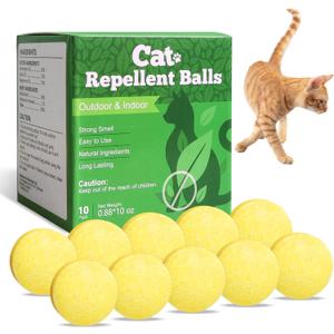 Natural Peppermint Cat Repellent Balls, Outdoor & Indoor Cat Deterrent to Protect Gardens, Keep Cats and Dogs Out of Patio and Yard, 10 Packs