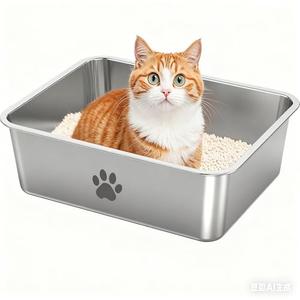 KOAKOMI Stainless Steel Cat Litter Box, Metal 6inch High Sided Cat Litter Pan, Indoor Litter Tray, Large Cat Litter Box, Pet Toilet Supplies for Cats, Rabbits, Easy Clean, Non Stick, No Smell (L)