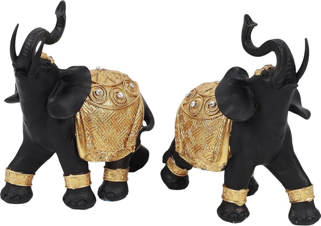 Luck Elephant Decor Set Gifts for Women Feng Shui Resin Couple Elephant Statue for Living Room,Table Centerpiece,Shelf,Office,Black