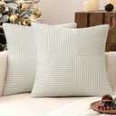 MIULEE Christmas White Corduroy Pillow Covers Pack of 2 Boho Decorative Spliced Throw Pillow Covers Soft Couch Pillowcases Cross Patchwork Textured Cushion Covers for Living Room Bed Sofa 18x18 inch