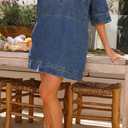 chouyatou Women's Summer Loose Fit V-Neck Sexy Mini Denim Dress Cute Jean Tunic Dress with Pockets (S)