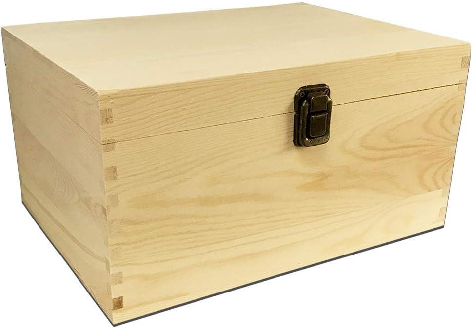TWISTED ENVY Large Unfinished Wood Box with Hinged Lid and Front Clasp for Arts, Crafts, Hobbies and Home Storage 13.8x9.9x6.7Inch/ 3.33Gal 