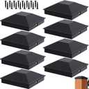 Goovilla 6x6 Post Caps Black(Actual 5.5" x 5.5"), 8 Pack Fence Post Caps with 16 Screws and Easy Installation, Sturdy Waterproof Plastic Deck Post Caps with Frosted Finishing Touch, Protect Wood Post