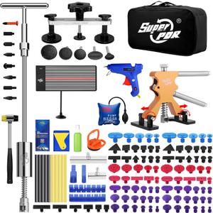 Super PDR Paintless Dent Repair Kit 148PCS Dent Puller Kit with LED Light Board Can Removal 99% of Car Dents in 30 Minutes for Repair Work of Big Dents, Small Dents, Door Ding, Creases and Hail Damage