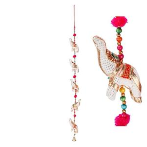 Crafts of India Handmade Rajasthani Five White Royal Elephants and Colorful Beads Main Door Wall Hanging Home and Office décor