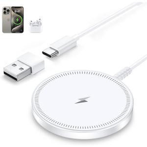 MagSafe Charger Magnetic Wireless iPhone Charge Compatible with iPhone 17 Pro Max Air 16 15 14 Pro Max Plus 13 12 Pro Max & AirPods 4 3 2 Pro - Charging Pad Dock for Travel Home Office (White)