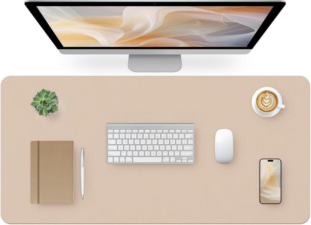 Bloss Leather Desk Pad, Mouse Pad, Non-Slip Desk Protector Mat, Leather Desk Blotter, Computer Desk Pad, Waterproof Desk Mat for Home Office and Decor - Beige (35.417Inches)