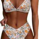 SUUKSESS Women Triangle High Cut Bikini Sets Sexy High Waisted 2 Piece Swimsuit (Medium, 57 Yellow Floral)