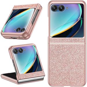 2 x NINKI for Motorola Razr 2024 Case with Screen Protector [Not for Moto Razr Plus 2024], Glitter Leather Case for Motorola Razr 50 Case,Luxury Flip Phone Case for Motorola Razr 2024 Case 5G - Rose Gold