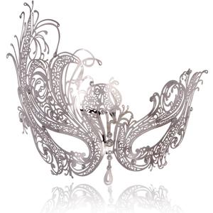 MYMENU Masquerade Mask for Women Shiny Rhinestone Metal Mask Venetian Mask for Party Prom Ball (Phoenix Silver)