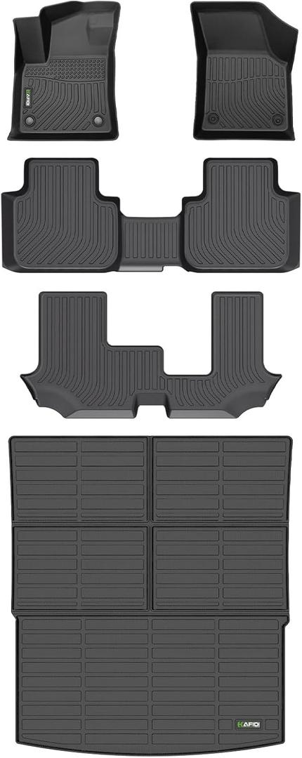 HAFIDI Floor Mats & Cargo Liner Set Fit for 2018-2025 2026 VW Atlas (7 Passenger Bench) All Weather Protection TPE Anti-Slip Car Full Set Floor Liners Volkswagen Atlas Custom Accessories - Black