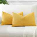 OTOSTAR Pack of 2 Throw Pillow Covers 16x24 Inch Linen Yellow Pillowcases Farmhouse Decorative Solid Pillow Covers 40x60 cm Lumbar Cushion Case for Home Decor Sofa Couch Bed (Yellow)