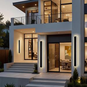 VINLUZ 2 Pack 48in Modern LED Outdoor Light, Garage Sconces Wall Light, IP65 Waterproof Exterior Wall Mount Lighting, Black Outdoor Wall Light Fixtures for House, Patio Courtyard Porch Garden