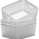 Eslite Plastic Storage Baskets for Organizing,11"X8.5"X4.7",Pack of 3 (White)