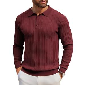 COOFANDY Mens Long Sleeve Polo Sweatershirt Lightweight Slim Fit Sweaters Knit Polo Shirt Fall Winter Wine Red, Size: XXL
