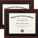 upsimples 11x14 Diploma Frame Certificate Degree Document Frame with High Definition Glass, 8.5 x 11 with mat for Wall and Tabletop, Mahogany Double Mat, 2 Pack